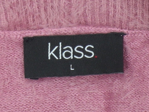 Klass Women's Pink L Roll Neck Cable Knit Balloon Sleeve Jumper
