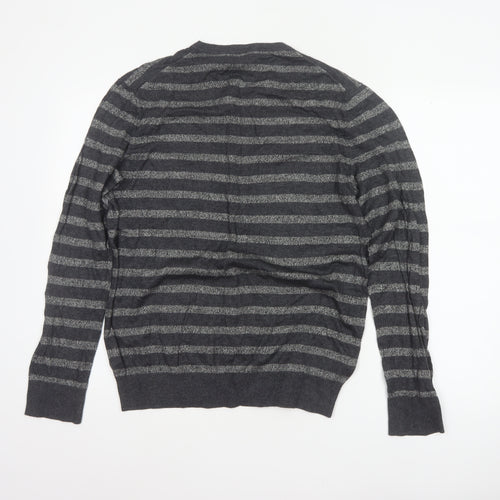 Banana Republic Men’s Grey Striped V-Neck Knit Pullover Jumper L