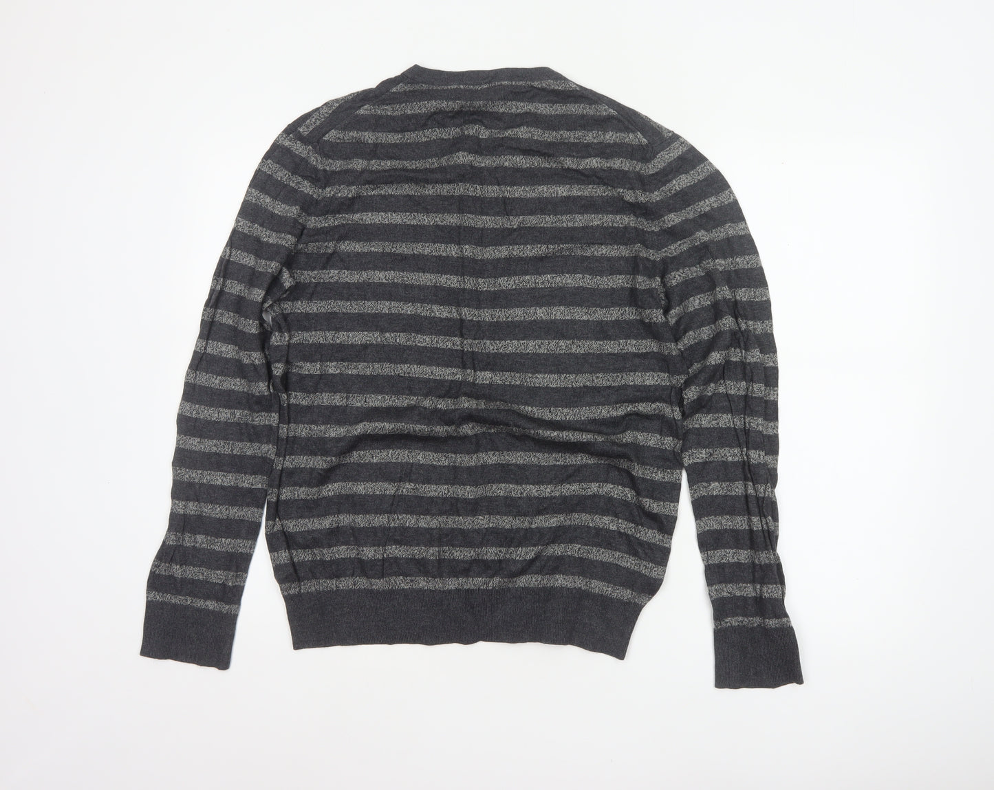 Banana Republic Men’s Grey Striped V-Neck Knit Pullover Jumper L