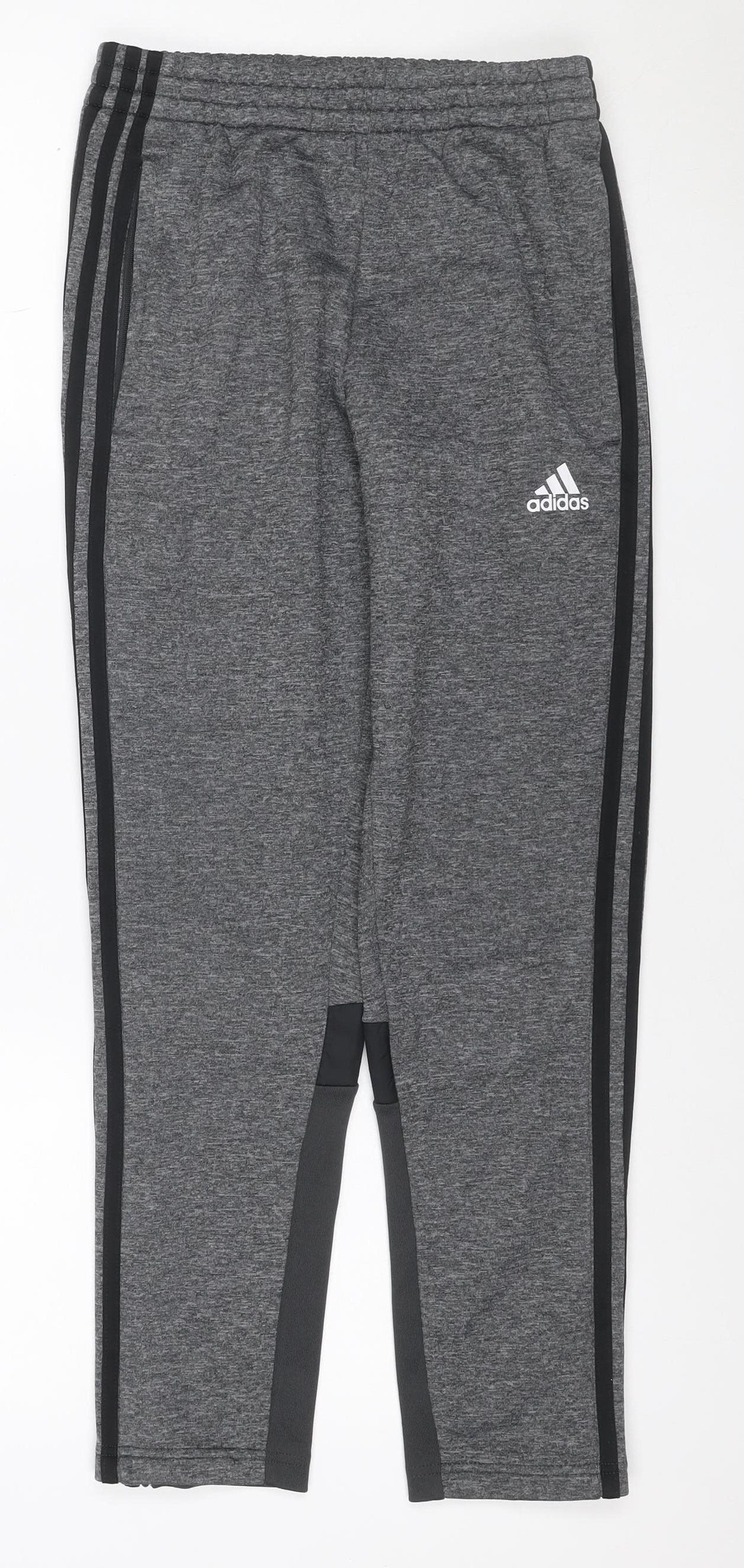 Adidas Teens Grey M Track Pants Tapered Climawarm Zip Pockets