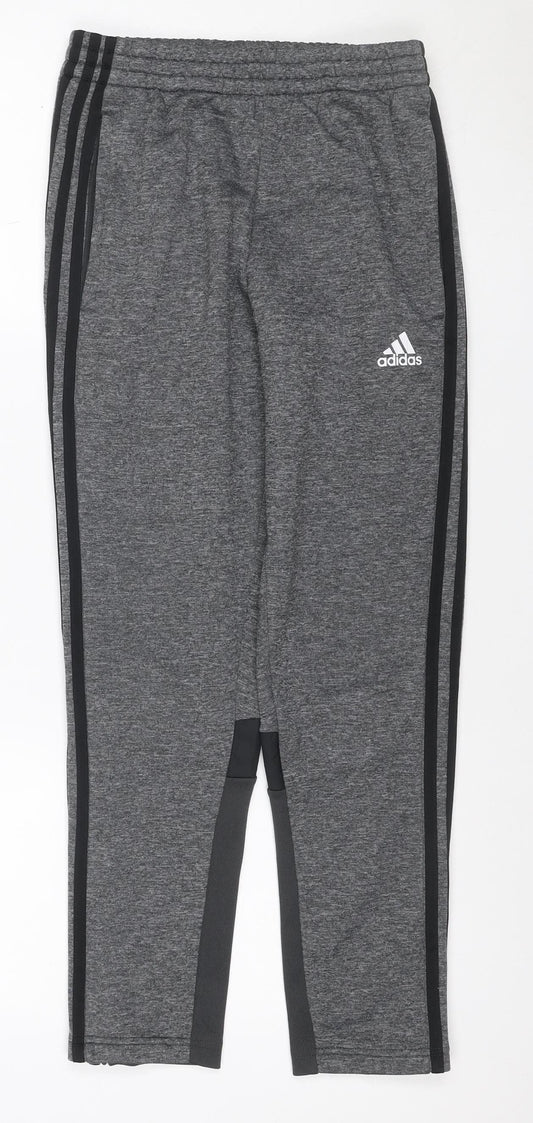 Adidas Teens Grey M Track Pants Tapered Climawarm Zip Pockets