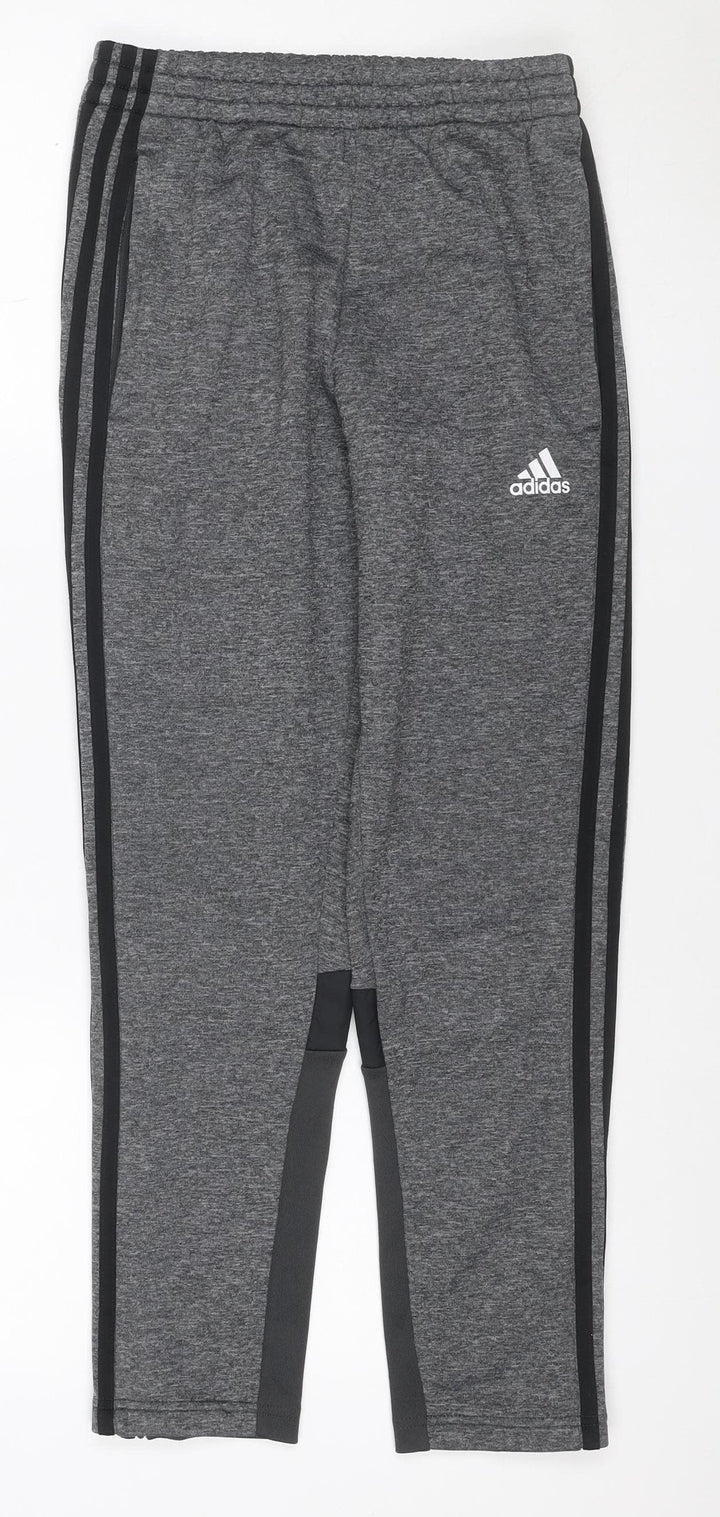 Adidas Teens Grey M Track Pants Tapered Climawarm Zip Pockets