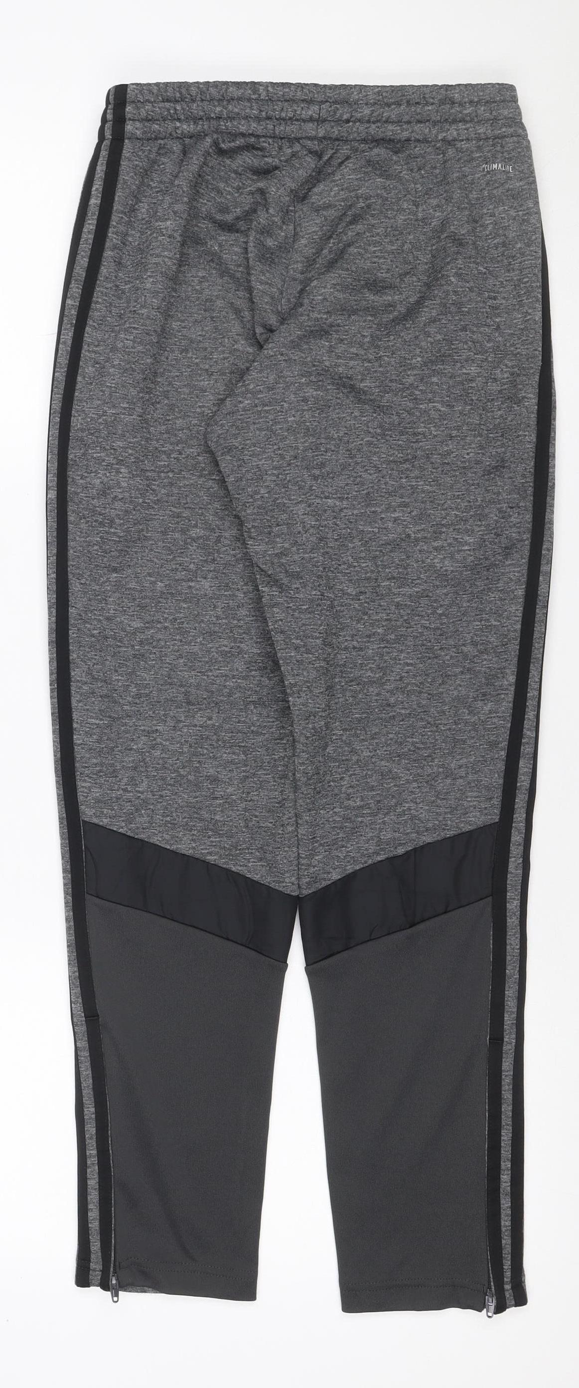 Adidas Teens Grey M Track Pants Tapered Climawarm Zip Pockets