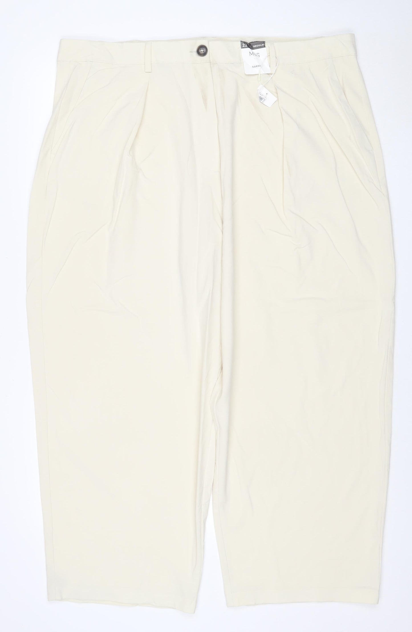 Marks and Spencer Women Ivory UK 22 Wide-Leg Smart Trousers