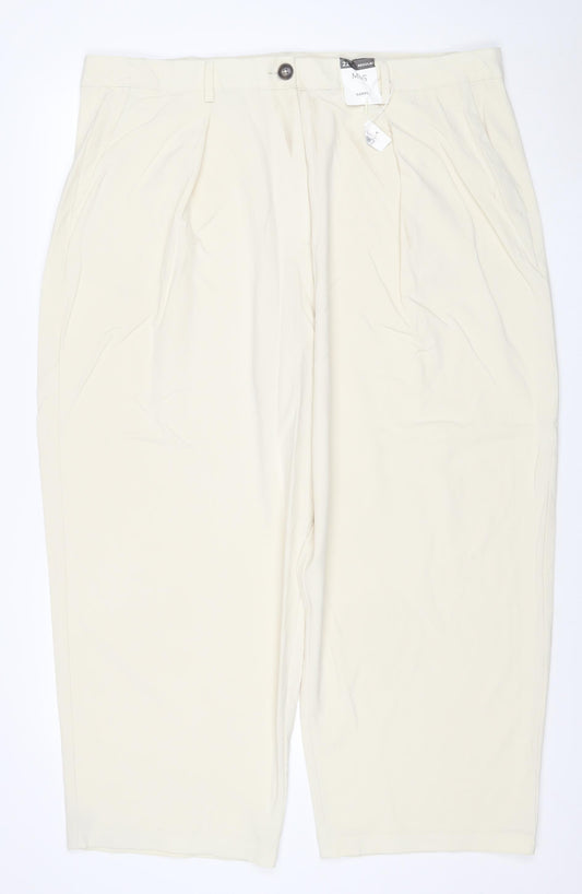 Marks and Spencer Women Ivory UK 22 Wide-Leg Smart Trousers
