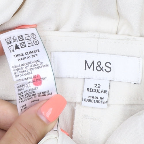 Marks and Spencer Women Ivory UK 22 Wide-Leg Smart Trousers
