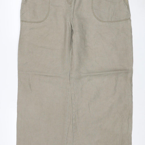 M&S Women Beige Linen Wide Leg Drawstring Trousers UK 18 Long