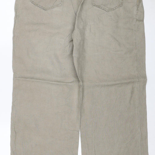 M&S Women Beige Linen Wide Leg Drawstring Trousers UK 18 Long