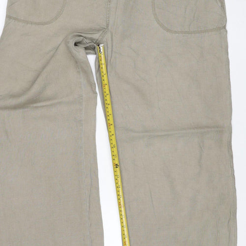 M&S Women Beige Linen Wide Leg Drawstring Trousers UK 18 Long