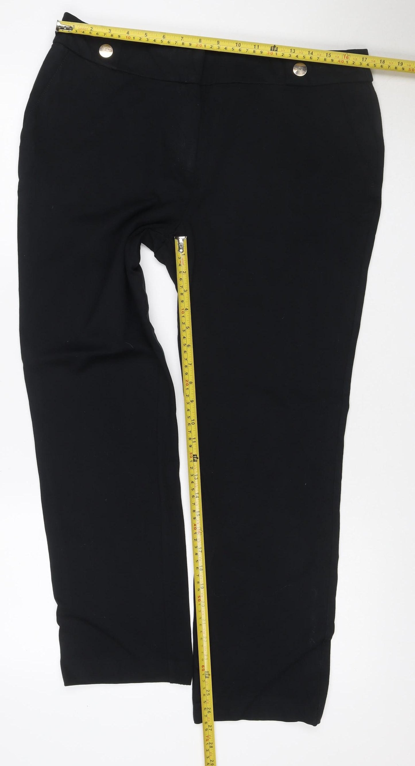Wallis Women Black UK 16 Wide-Leg Stretch Dress Trousers Button Detail