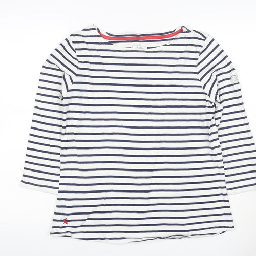 Joules Women White Navy Stripe UK 12 Basic Boat Neck Jersey Top