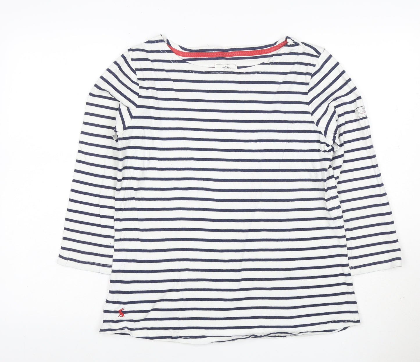 Joules Women White Navy Stripe UK 12 Basic Boat Neck Jersey Top
