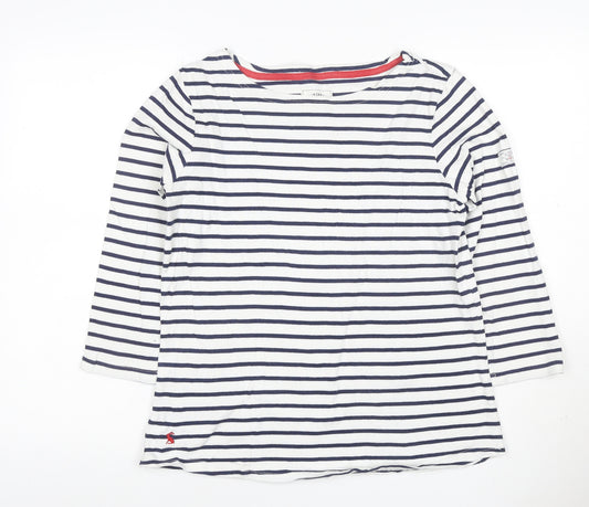 Joules Women White Navy Stripe UK 12 Basic Boat Neck Jersey Top