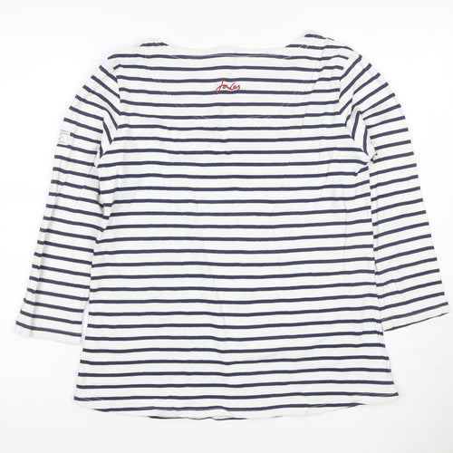 Joules Women White Navy Stripe UK 12 Basic Boat Neck Jersey Top