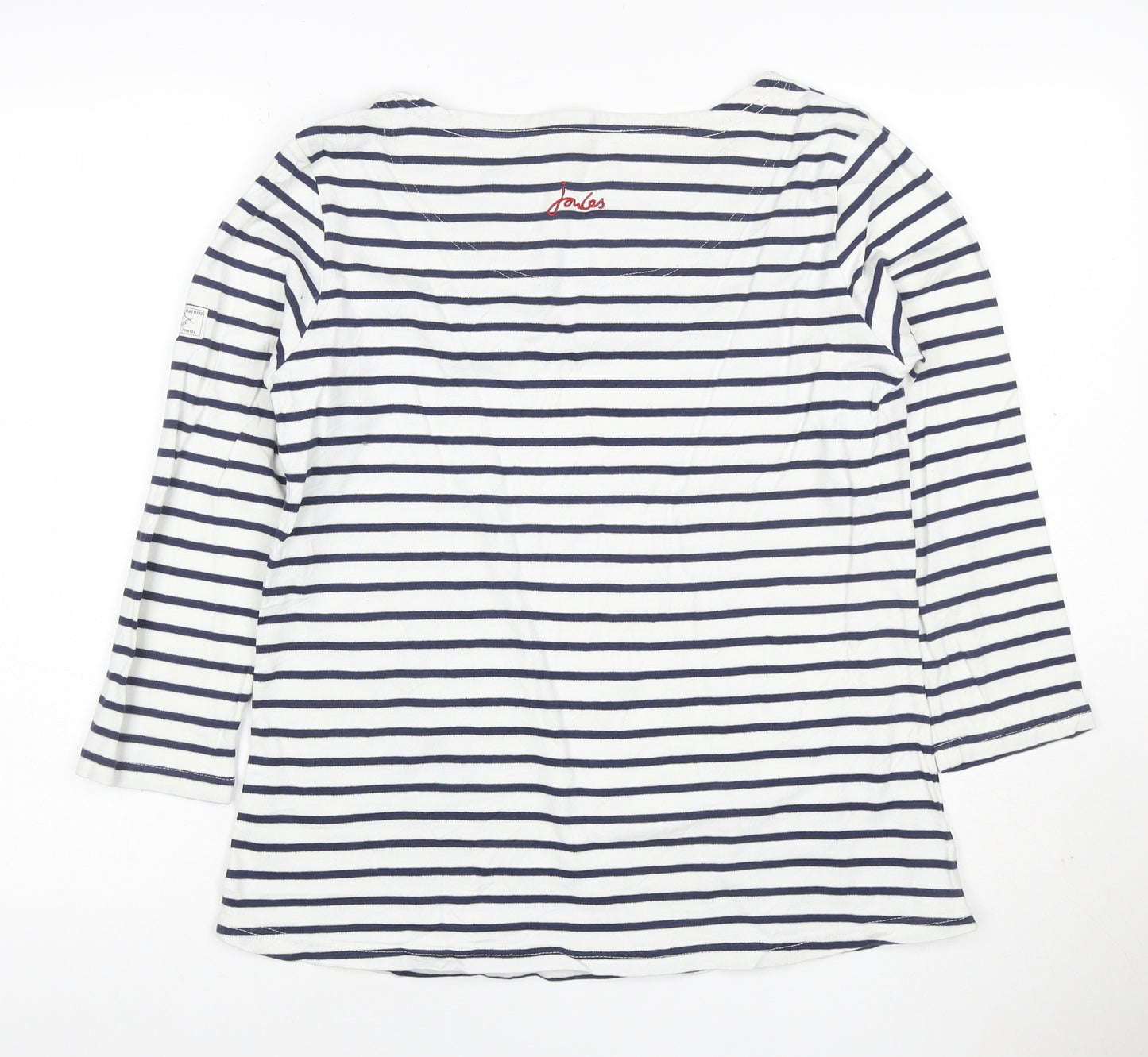 Joules Women White Navy Stripe UK 12 Basic Boat Neck Jersey Top