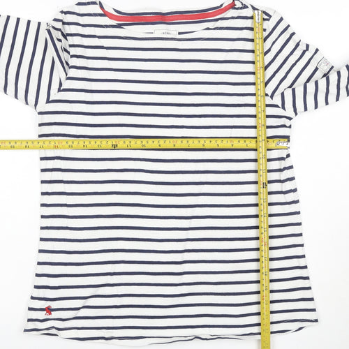 Joules Women White Navy Stripe UK 12 Basic Boat Neck Jersey Top