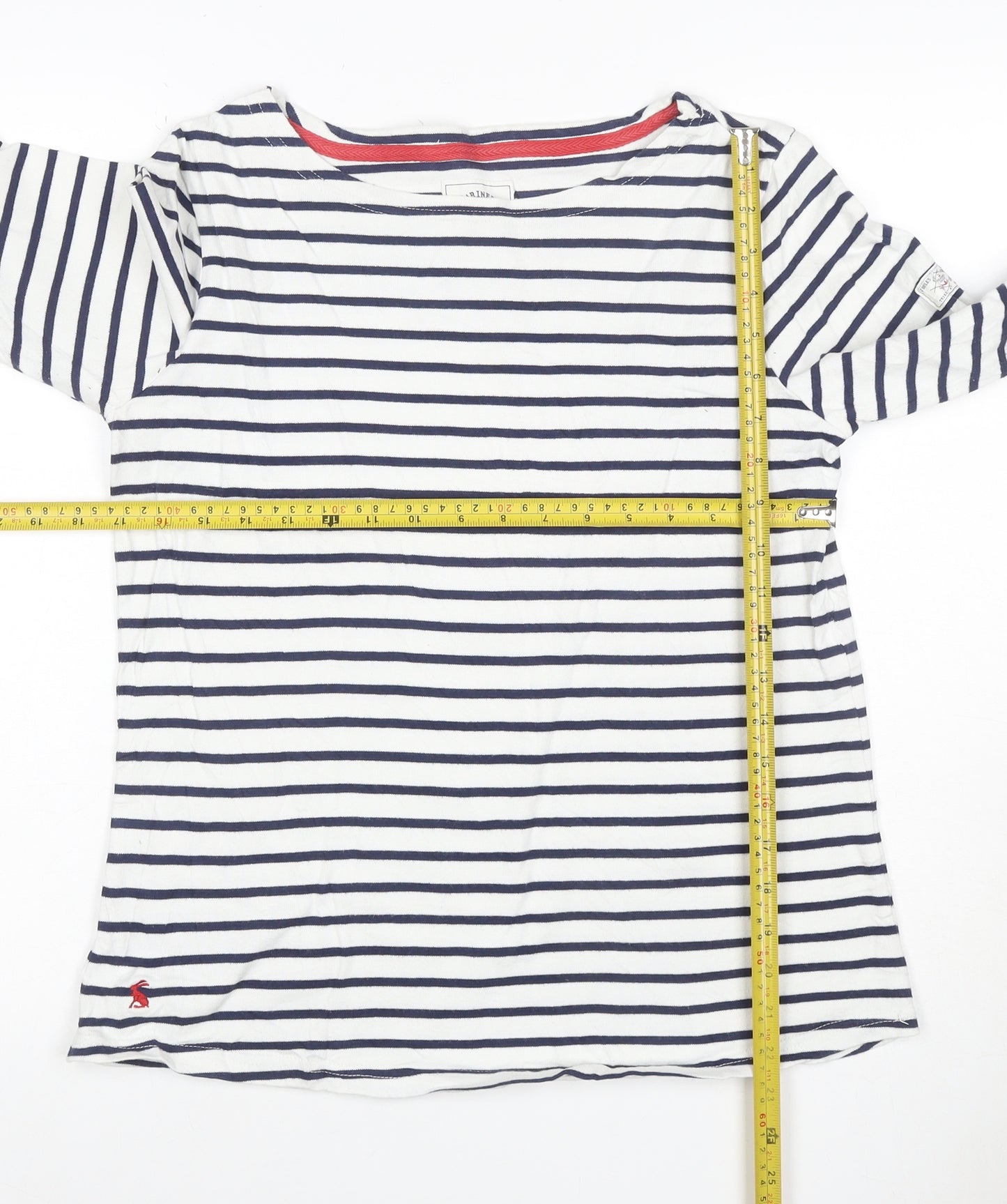 Joules Women White Navy Stripe UK 12 Basic Boat Neck Jersey Top