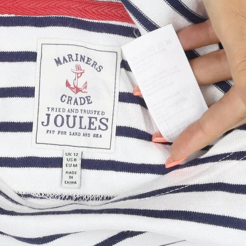 Joules Women White Navy Stripe UK 12 Basic Boat Neck Jersey Top
