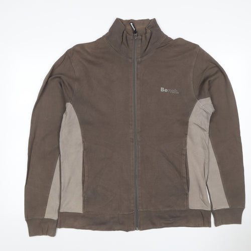 Bench Men’s Brown Full Zip Logo Sweatshirt High Neck Cotton Size L