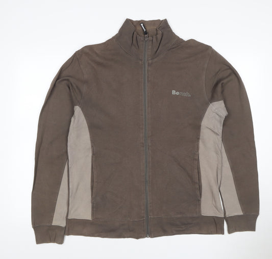 Bench Men’s Brown Full Zip Logo Sweatshirt High Neck Cotton Size L