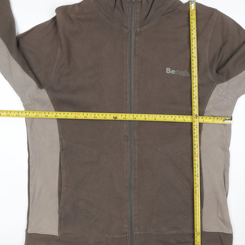 Bench Men’s Brown Full Zip Logo Sweatshirt High Neck Cotton Size L