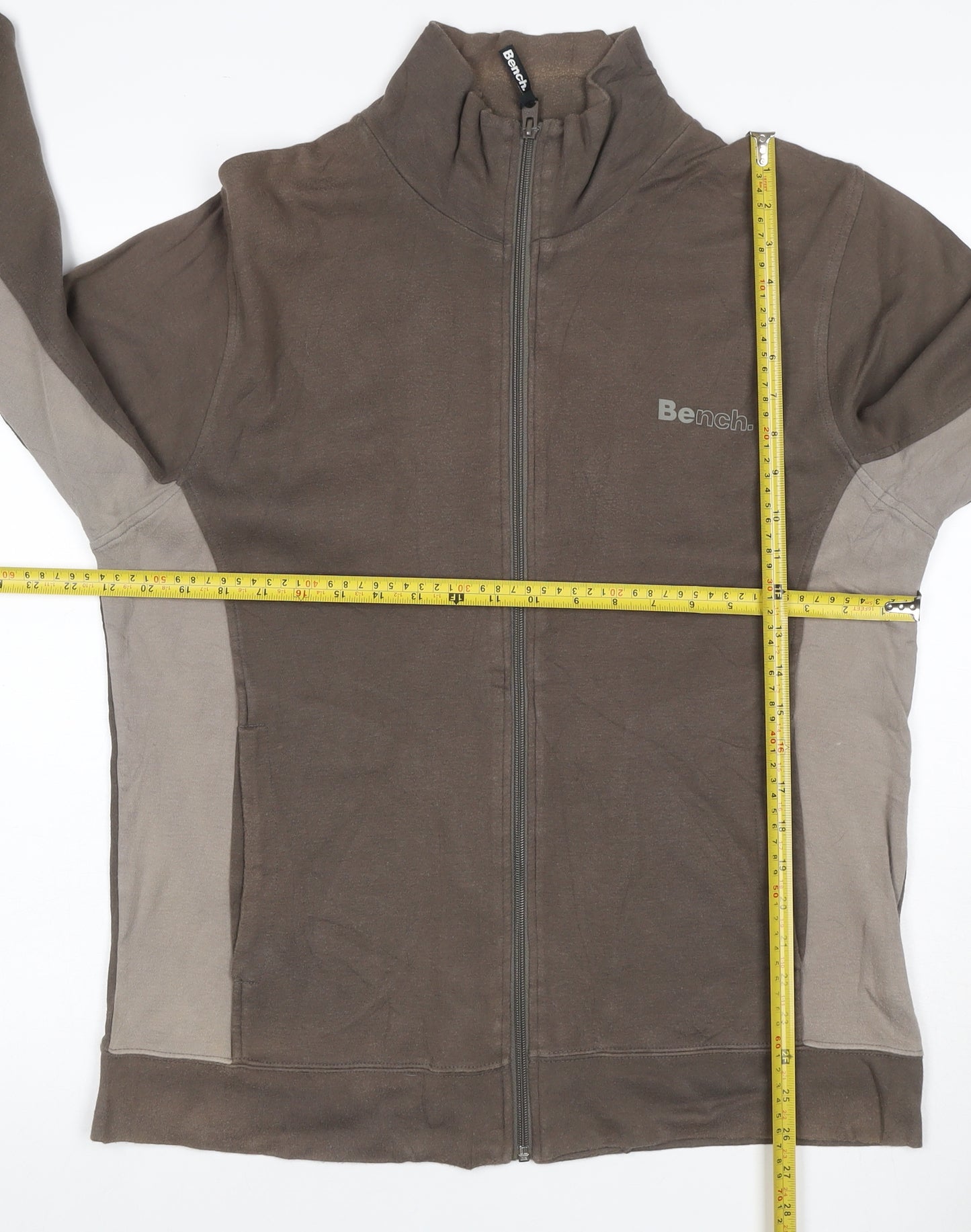 Bench Men’s Brown Full Zip Logo Sweatshirt High Neck Cotton Size L