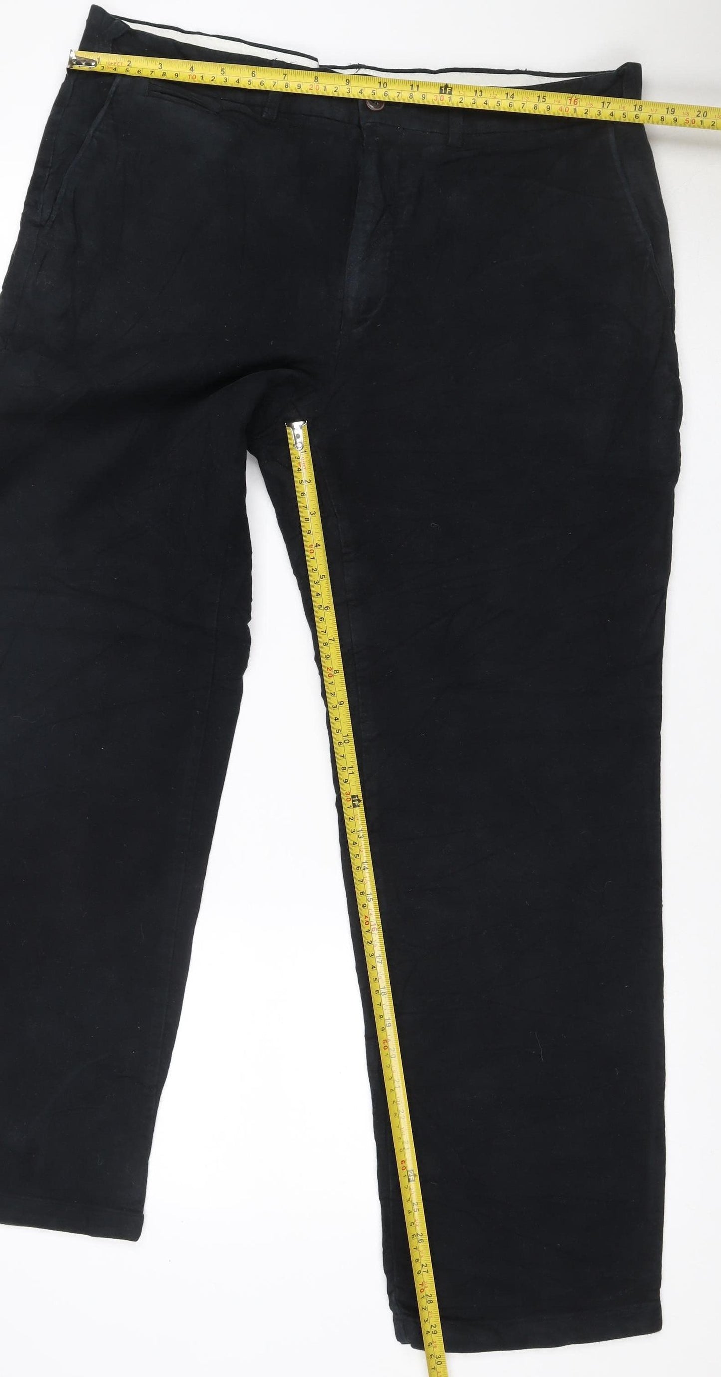M&S Blue Harbour Men’s Black 36W 31L Regular Straight Chino Trousers