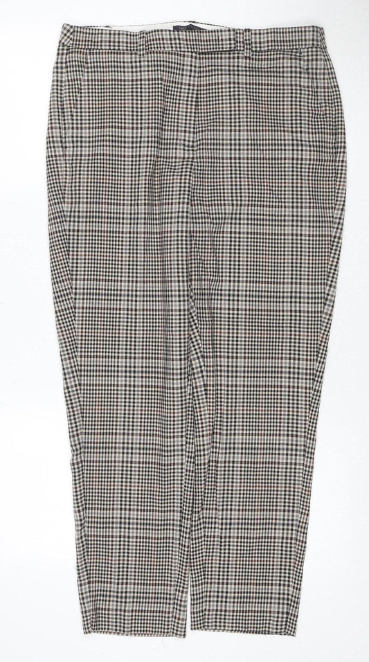 Marks & Spencer Women Brown Check UK 14 Regular Straight Trousers