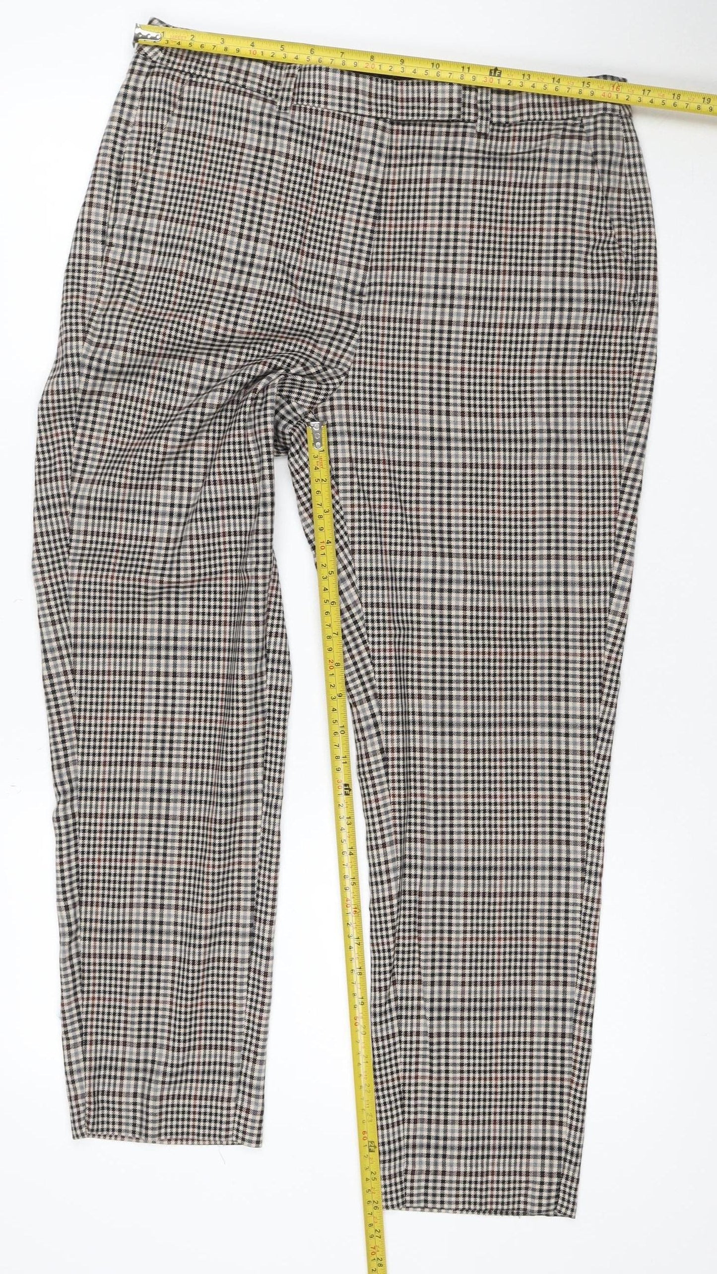 Marks & Spencer Women Brown Check UK 14 Regular Straight Trousers