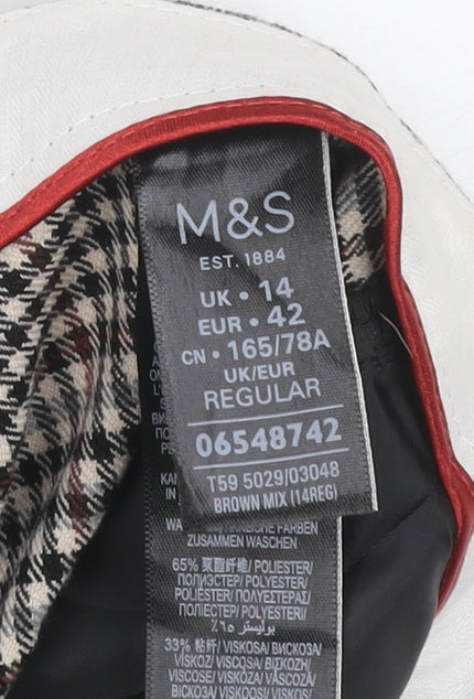 Marks & Spencer Women Brown Check UK 14 Regular Straight Trousers