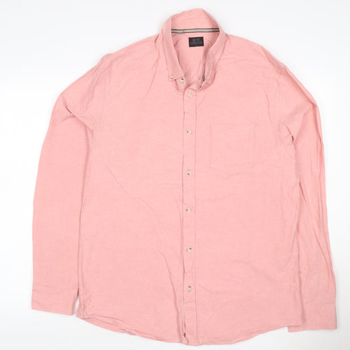 M&S Men’s Pink L Cotton Button-Down Long Sleeve Casual Shirt