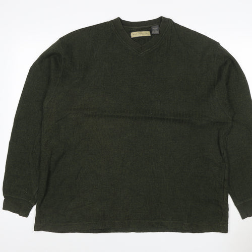 Naturalife Men’s Green L V-Neck Cotton Knit Pullover Jumper