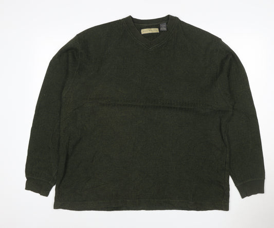 Naturalife Men’s Green L V-Neck Cotton Knit Pullover Jumper
