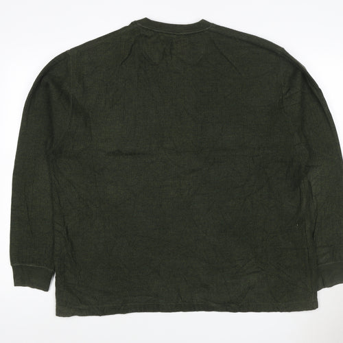 Naturalife Men’s Green L V-Neck Cotton Knit Pullover Jumper