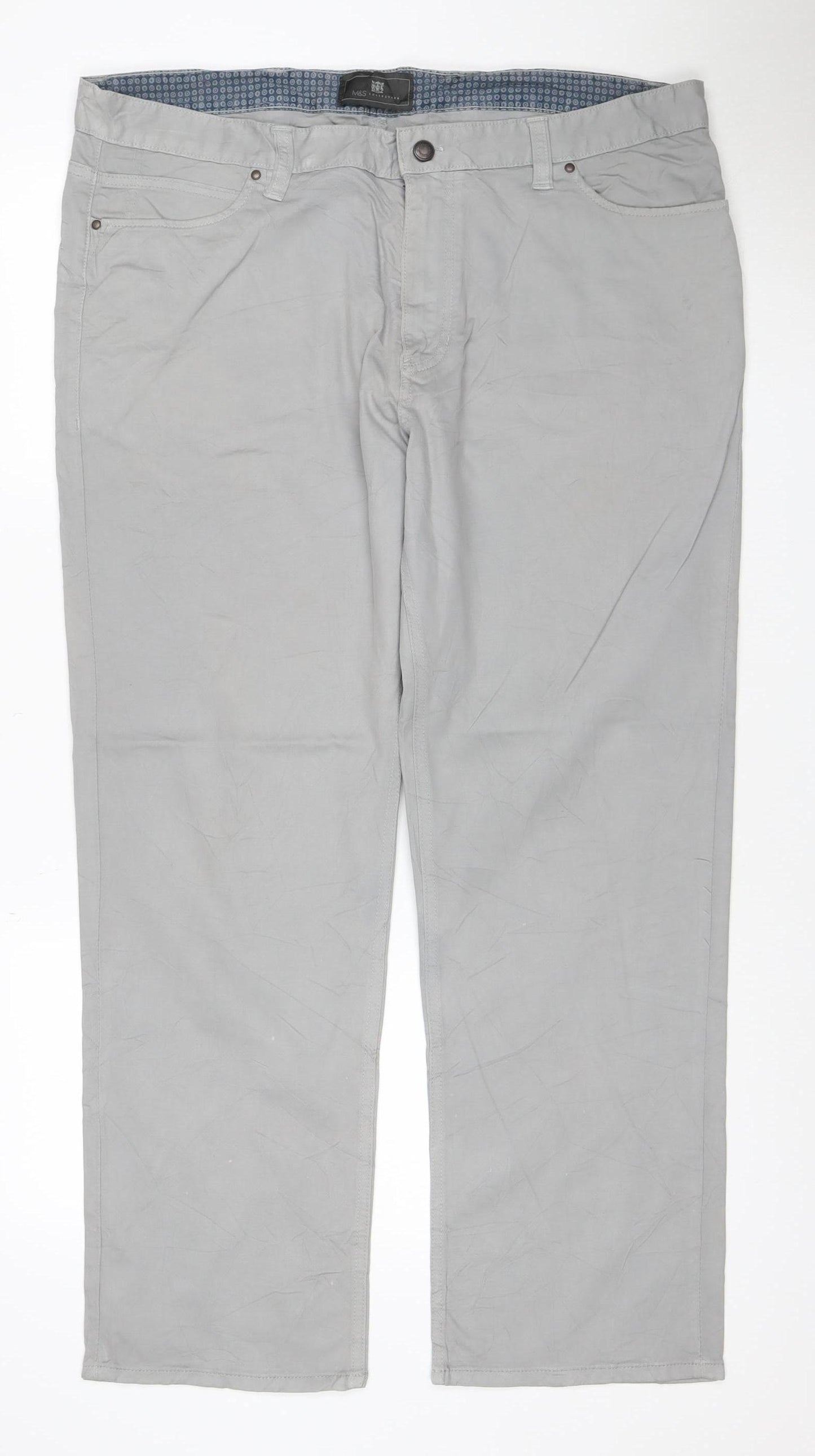 M&S Mens Grey W38 L29 Straight Leg Stretch Cotton Trousers