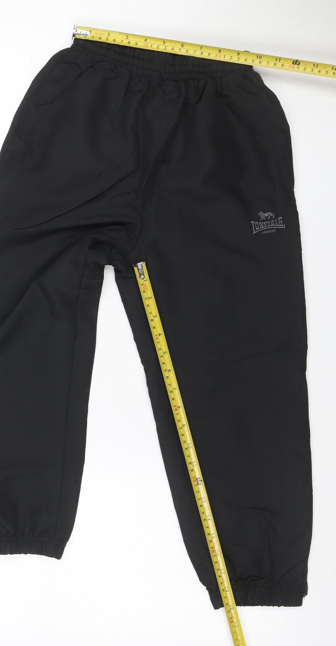 Lonsdale Boys Black 8 Years Track Pants Polyester Elastic Waist