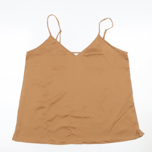 Uniqlo Women Brown L Camisole V-Neck Adjustable Strap Tank Top
