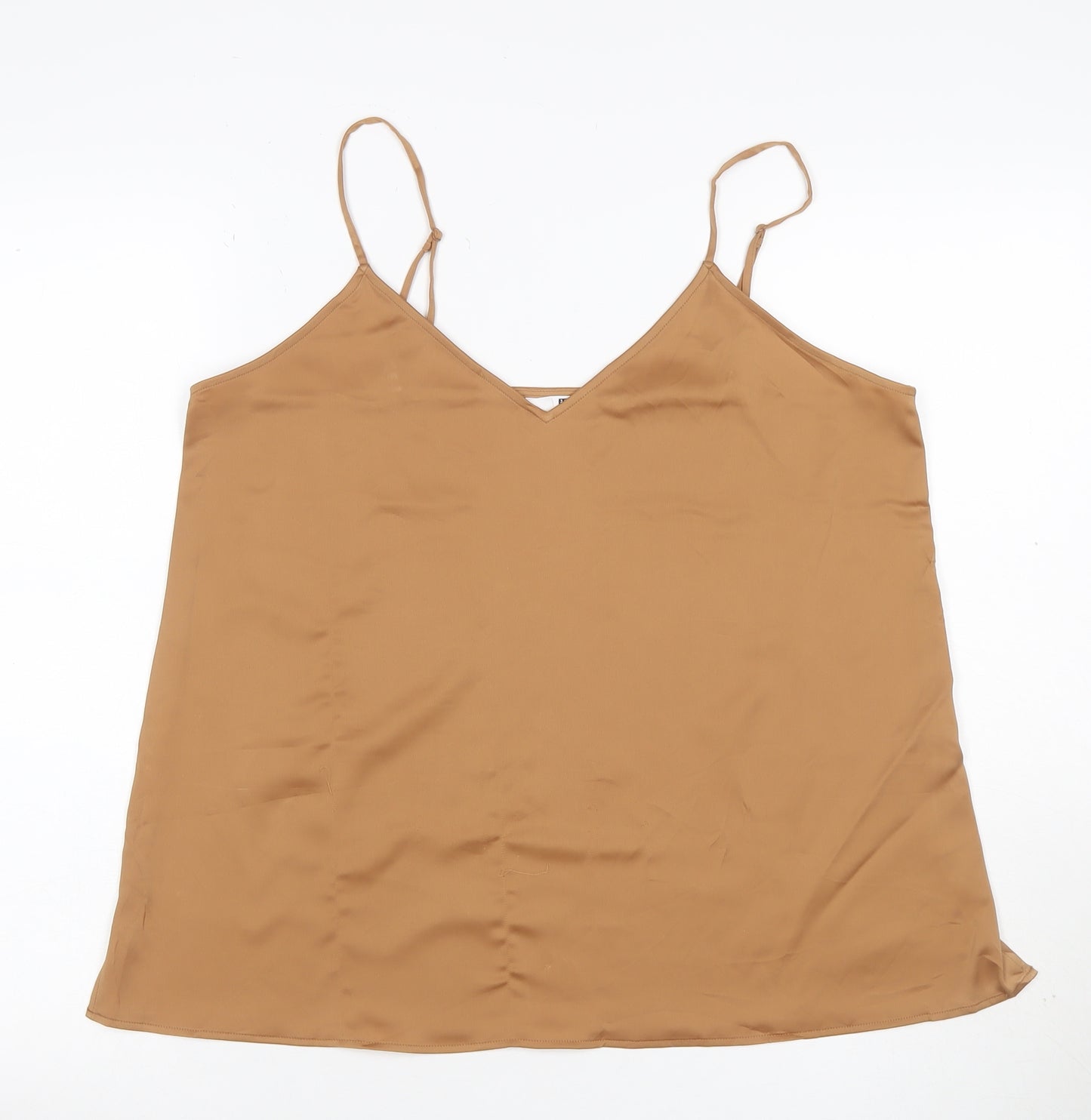 Uniqlo Women Brown L Camisole V-Neck Adjustable Strap Tank Top