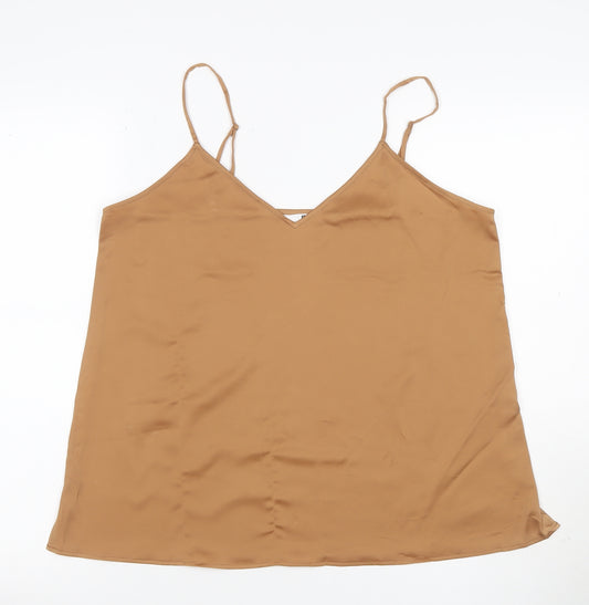 Uniqlo Women Brown L Camisole V-Neck Adjustable Strap Tank Top