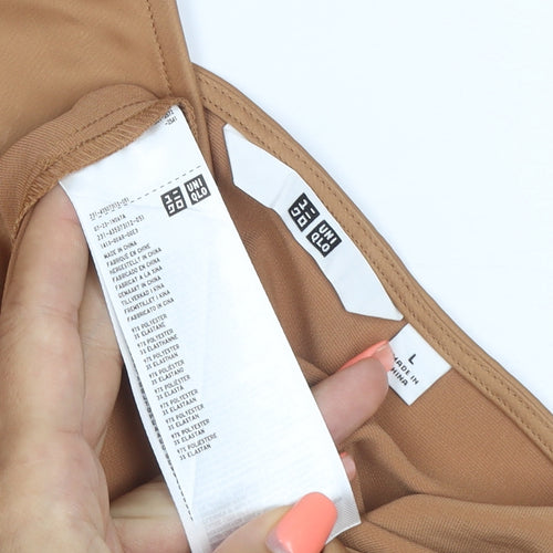 Uniqlo Women Brown L Camisole V-Neck Adjustable Strap Tank Top