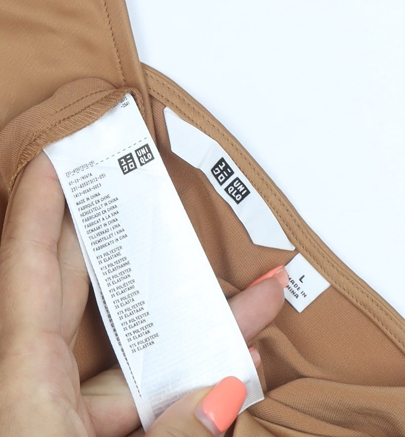 Uniqlo Women Brown L Camisole V-Neck Adjustable Strap Tank Top