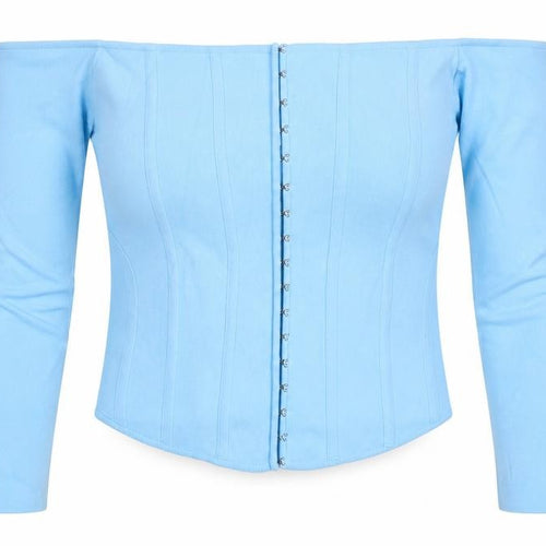 Zara Women Blue Off Shoulder Cropped Knit Hook & Eye Top Size L