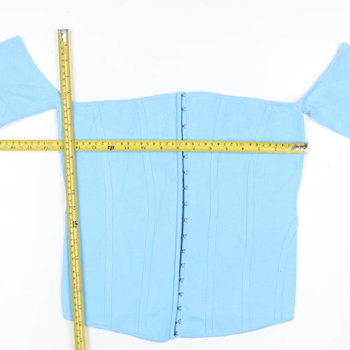 Zara Women Blue Off Shoulder Cropped Knit Hook & Eye Top Size L