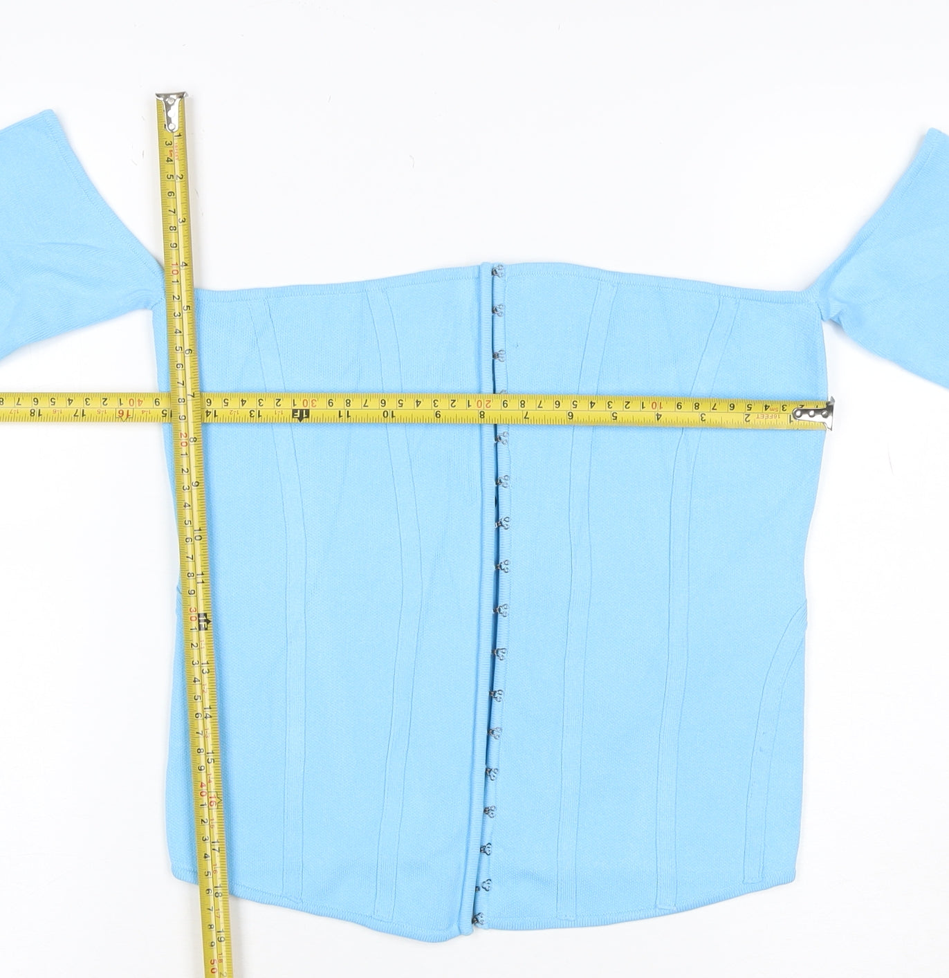 Zara Women Blue Off Shoulder Cropped Knit Hook & Eye Top Size L