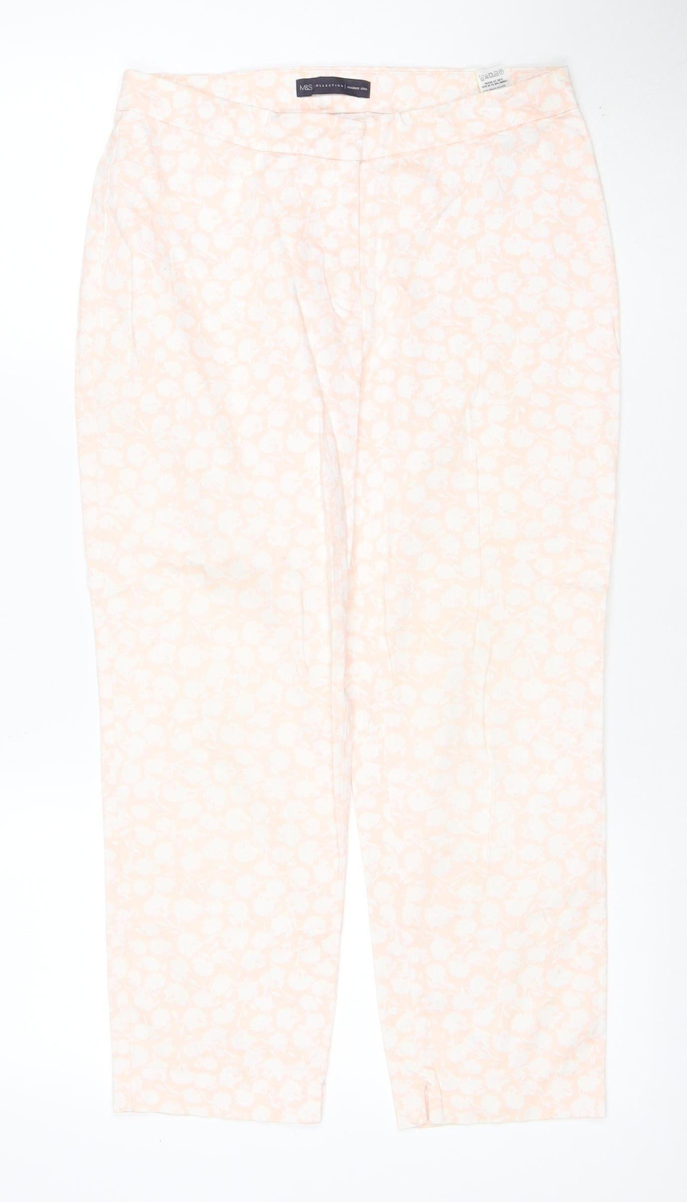 Marks & Spencer Women’s Pink Floral Cotton Stretch Trousers UK 10 Short