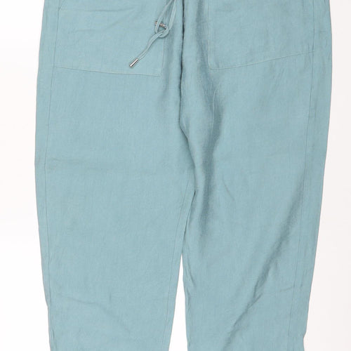 M&S Women Blue Size 14 Slim Lyocell Wide Leg Drawstring Trousers