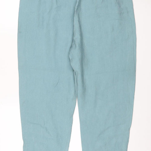 M&S Women Blue Size 14 Slim Lyocell Wide Leg Drawstring Trousers