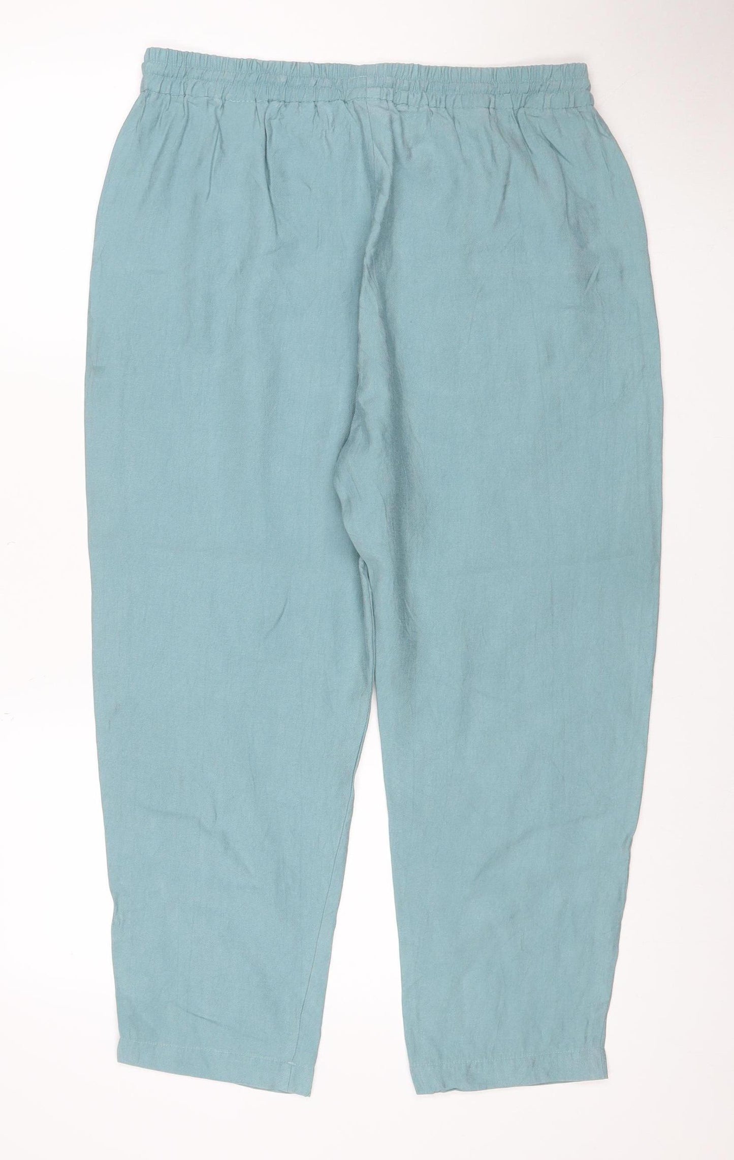 M&S Women Blue Size 14 Slim Lyocell Wide Leg Drawstring Trousers