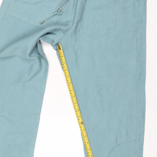 M&S Women Blue Size 14 Slim Lyocell Wide Leg Drawstring Trousers