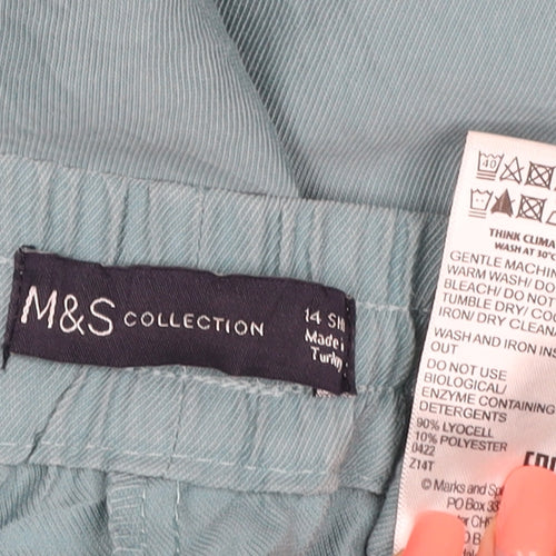 M&S Women Blue Size 14 Slim Lyocell Wide Leg Drawstring Trousers